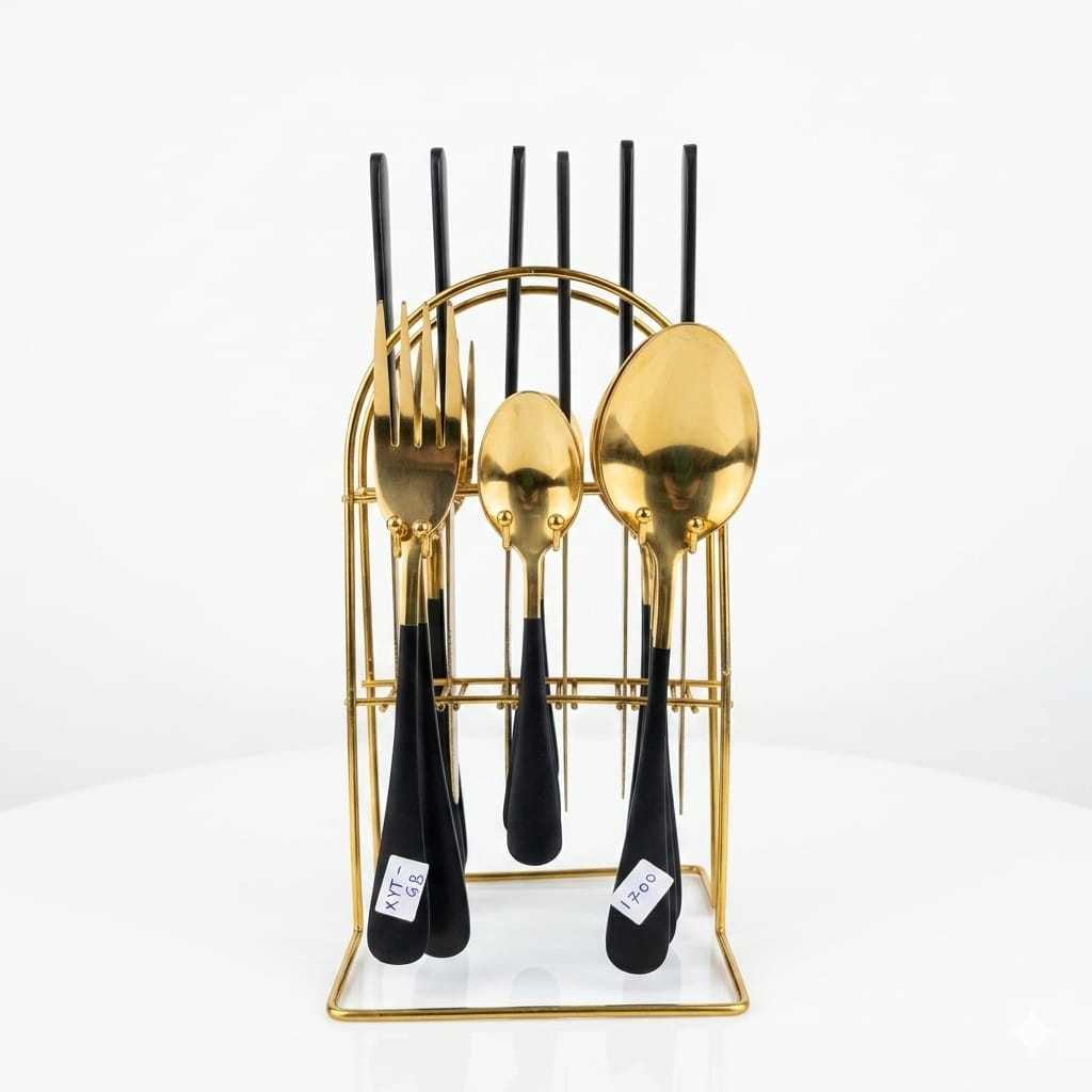 Luxury Gold & Matte Black Cutlery Set - XYT-GB