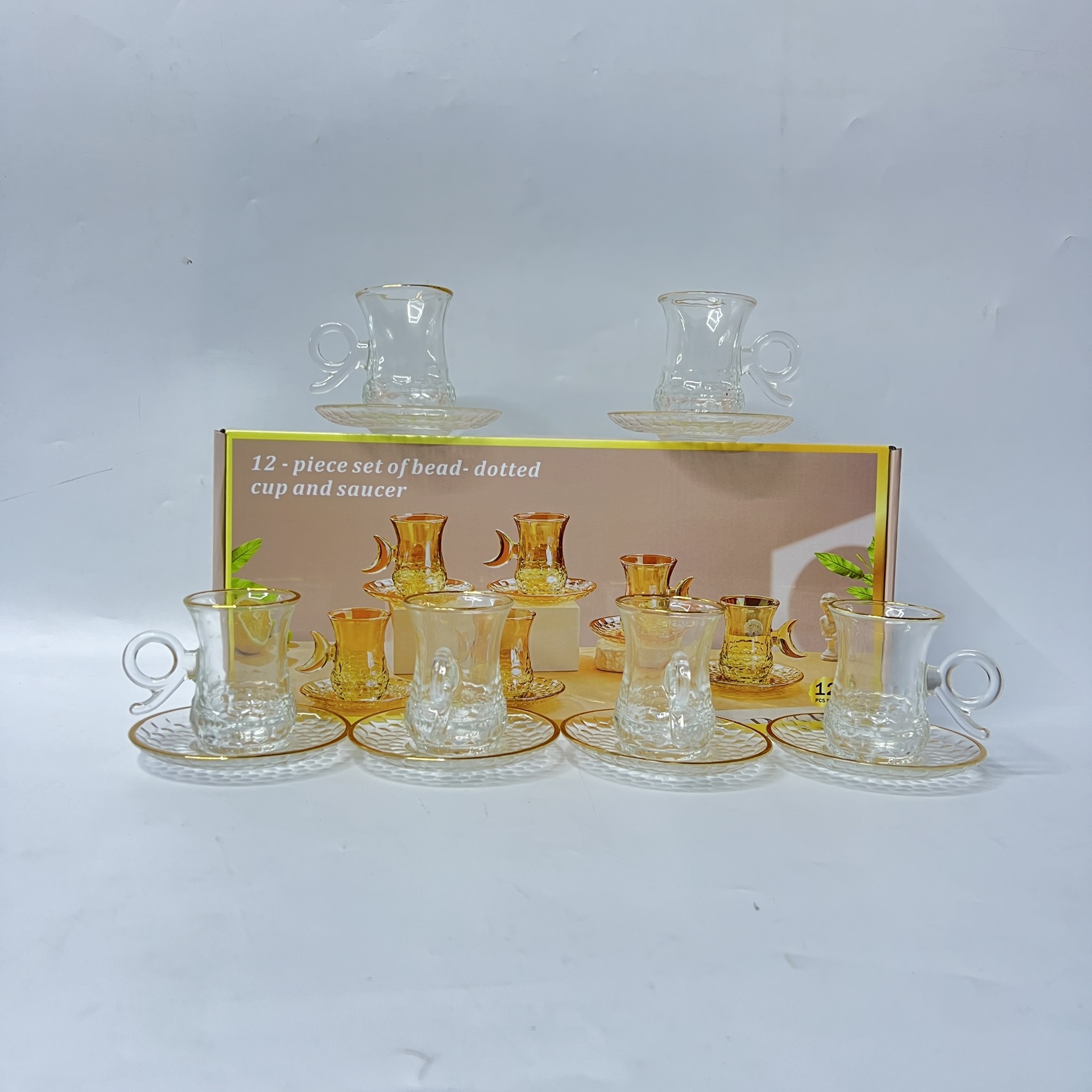 12 Piece Glass Tea Cup and Saucer Set -Q6715-12J
