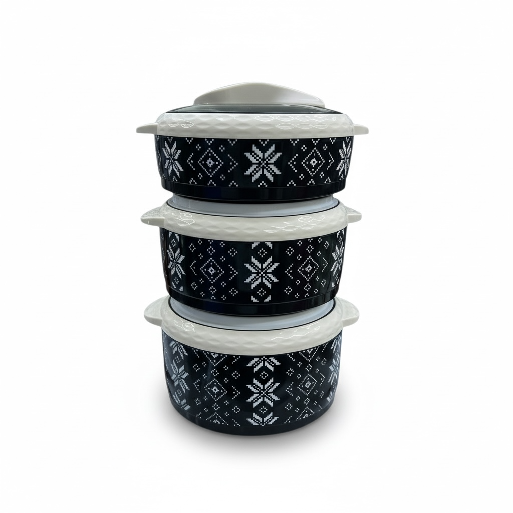 3-Piece Insulated Food Warmer Set – Modern Linear Textured Thermal Casseroles