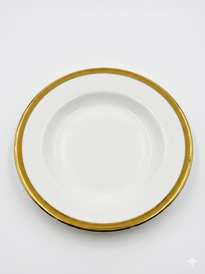 Premium Gold-Rim Porcelain Soup Plates Set (6 Pieces, 8-Inch)