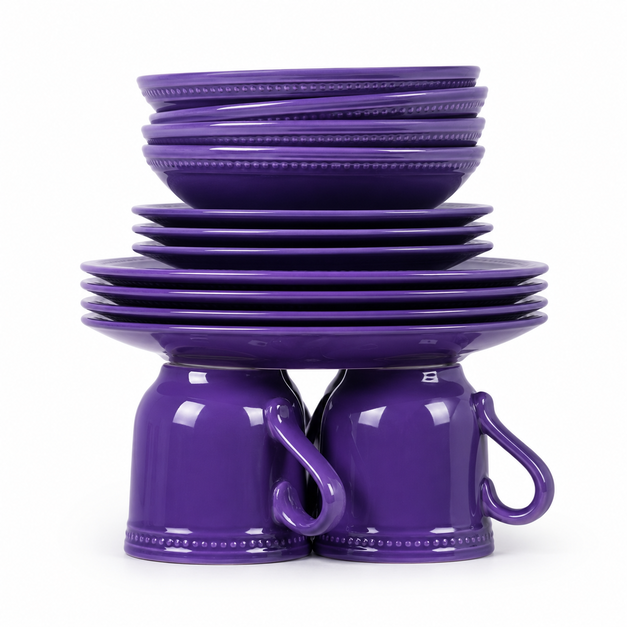 1179 Purple Ceramic 16PCS Dinner Set – Elegant Glossy Tableware Collection(1179)