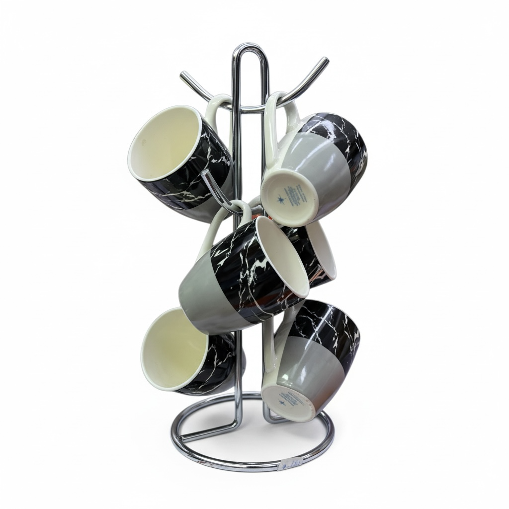 Sundabest 6-Piece Black Marble Ceramic Mug Set