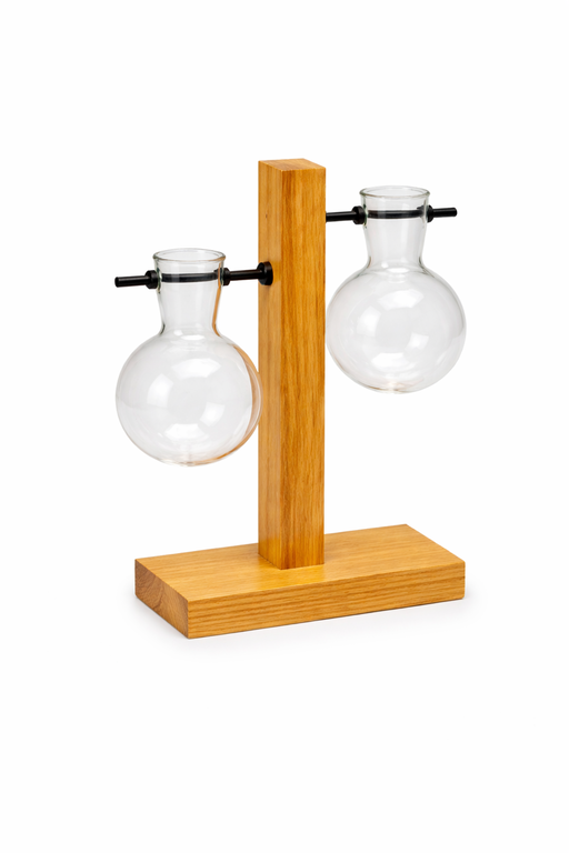 Hydroponic Plant Vase with Wooden Stand (3322-2)