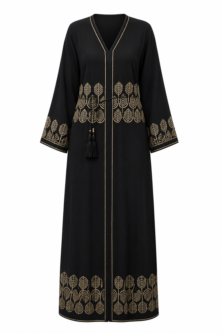 Elegant Leaf Pattern Abaya