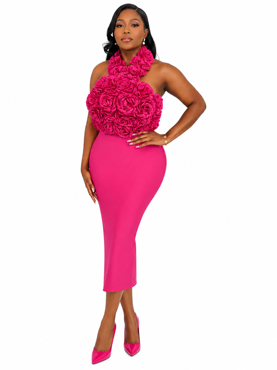 588 Floral Appliqué Bodice Dress