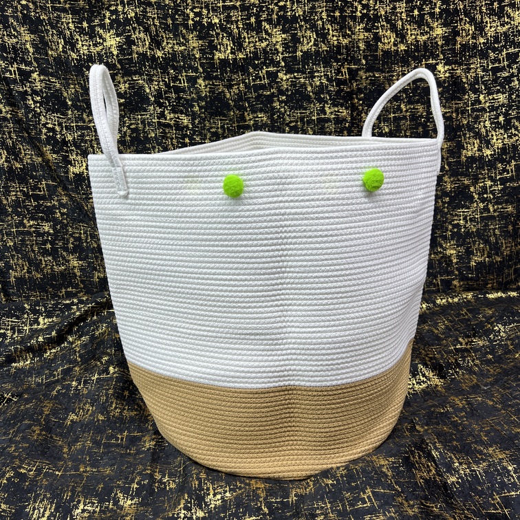 Two-Tone Handwoven Storage Basket with Handles