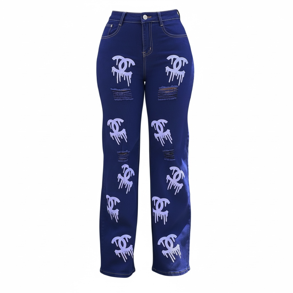 Drip Logo Print Mummy Jeans 3381