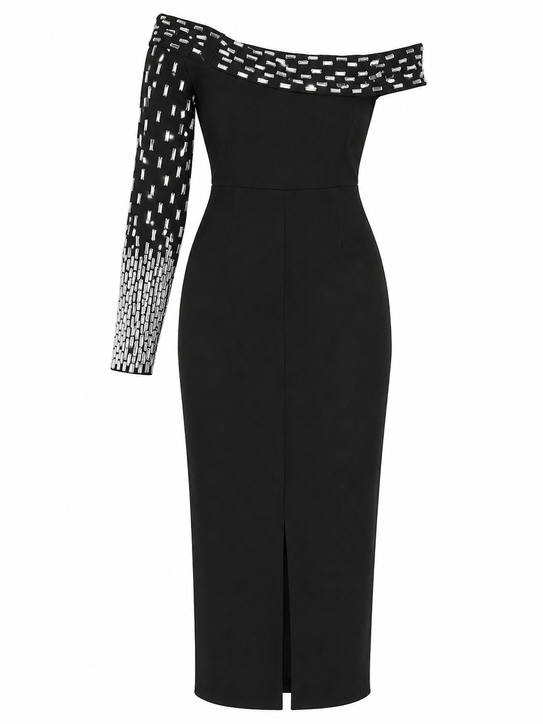 671 One-Shoulder Bandage Midi Dress