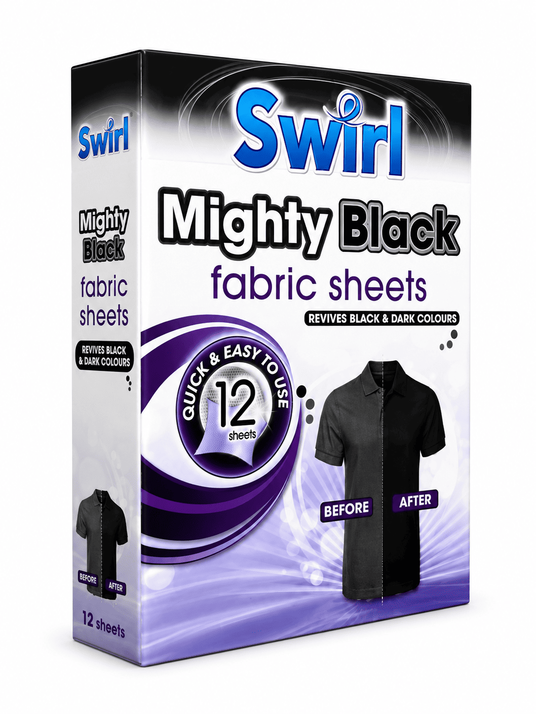Swirl Mighty Black Fabric Sheets – Colour Reviver Laundry Sheets (12 Sheets)