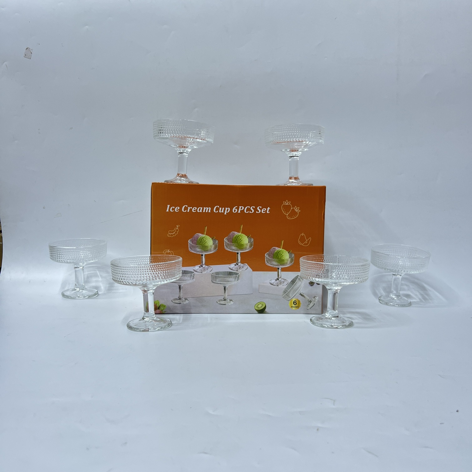 Ice Cream Cup 6-Piece Set (Q3331-6) – Elegant Clear Glass Dessert Bowls