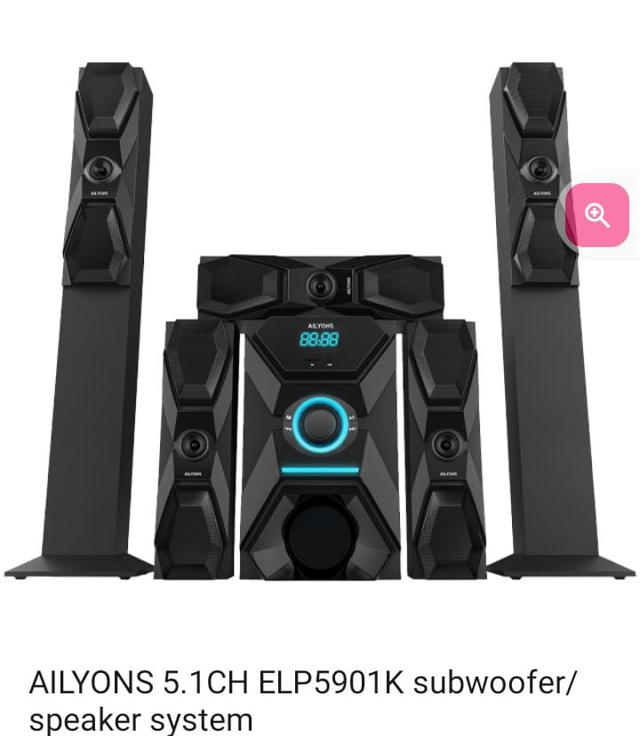 AILYONS ELP5901K 5.1CH Home Theater Multimedia Speaker System with 8" Subwoofer, Tall Tower Satellit