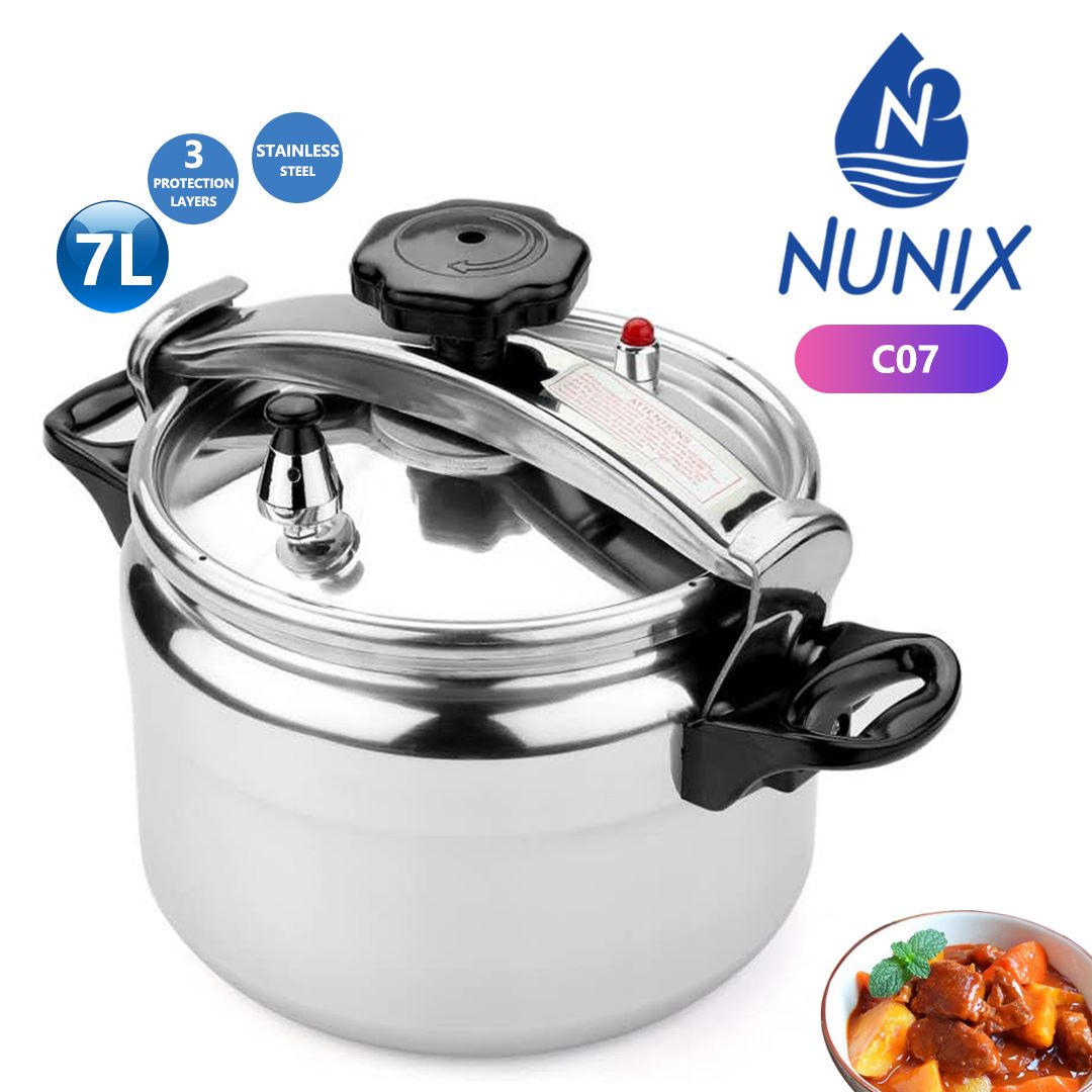 NUNIX C07 7L Stainless Steel Pressure Cooker with 3-Layer Protection, Explosion-Proof Design, Secure