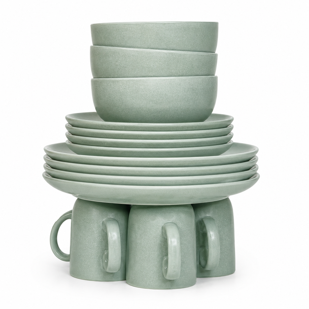 Sage Green Ceramic 16PCS Dinner Set-(1396)