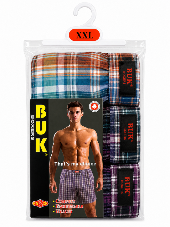 BUK Men’s Cotton Boxer Shorts – 3 Pack