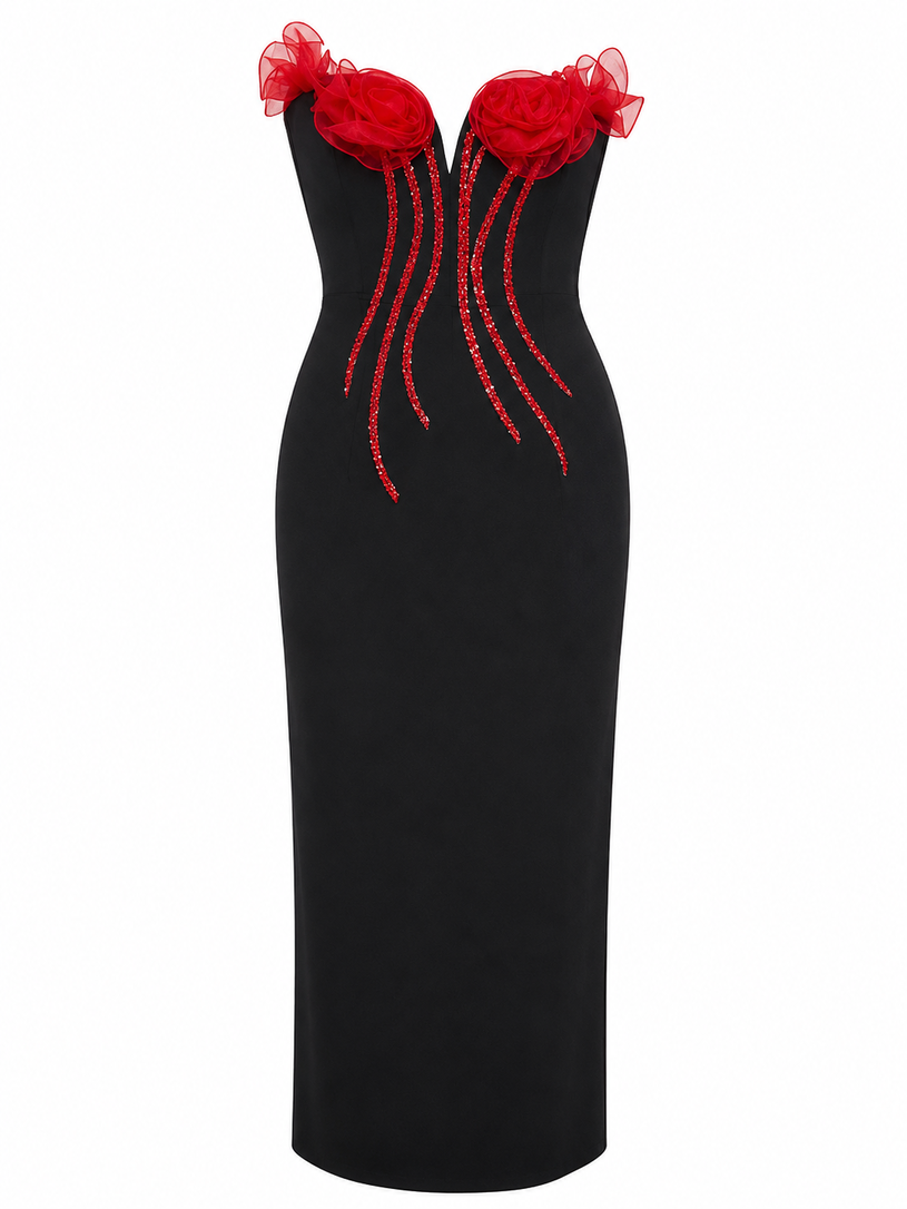 Floral Corset Embellished Midi Dress 518