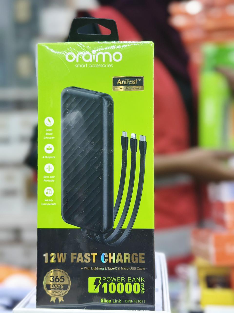 Oraimo Slice Link Power Bank (10000mAh, 12W Fast Charge)