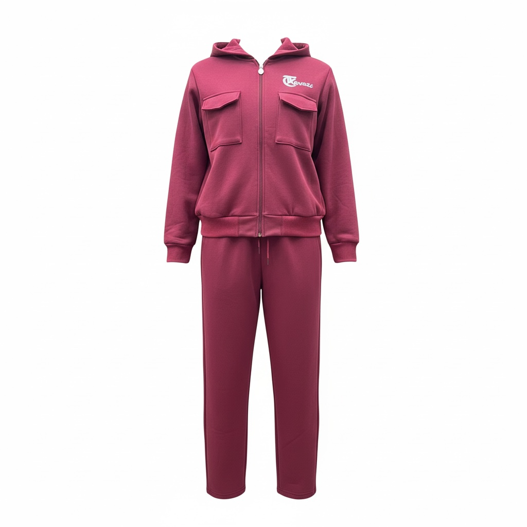 Women’s Zip-Up Two-Piece Tracksuit – Maroon Luxury Streetwear Set