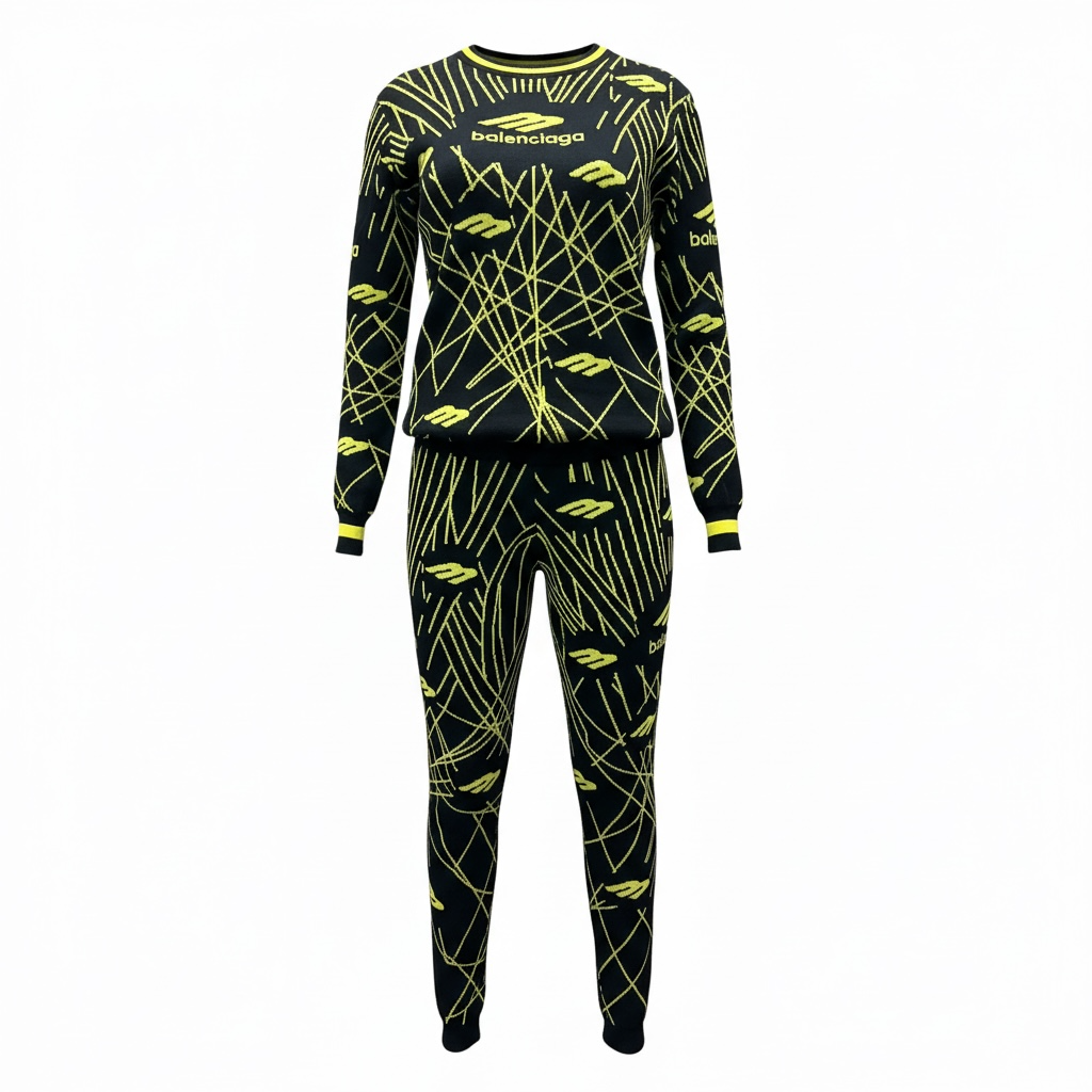 Balenciaga Patterned Knit Tracksuit – Premium Black & Yellow Streetwear