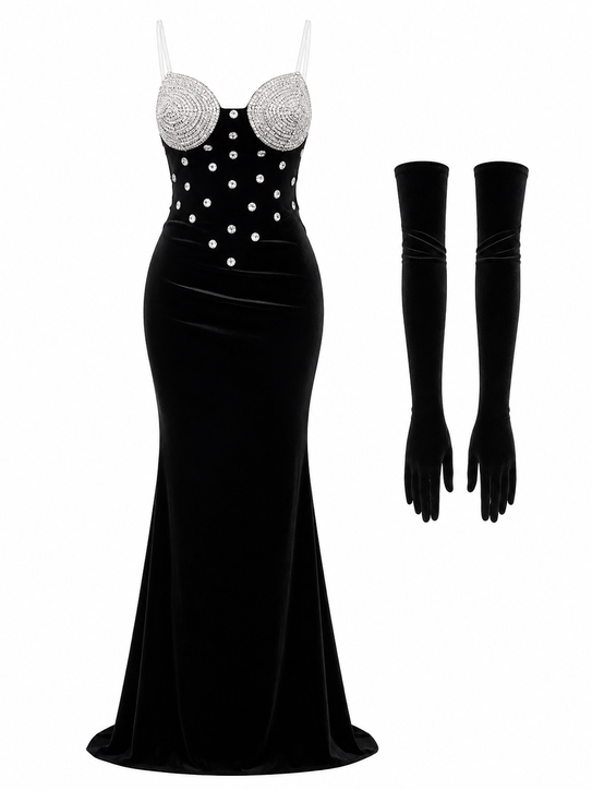 665 Strapless Bodycon Maxi Dress With Rhinestone Embellishments