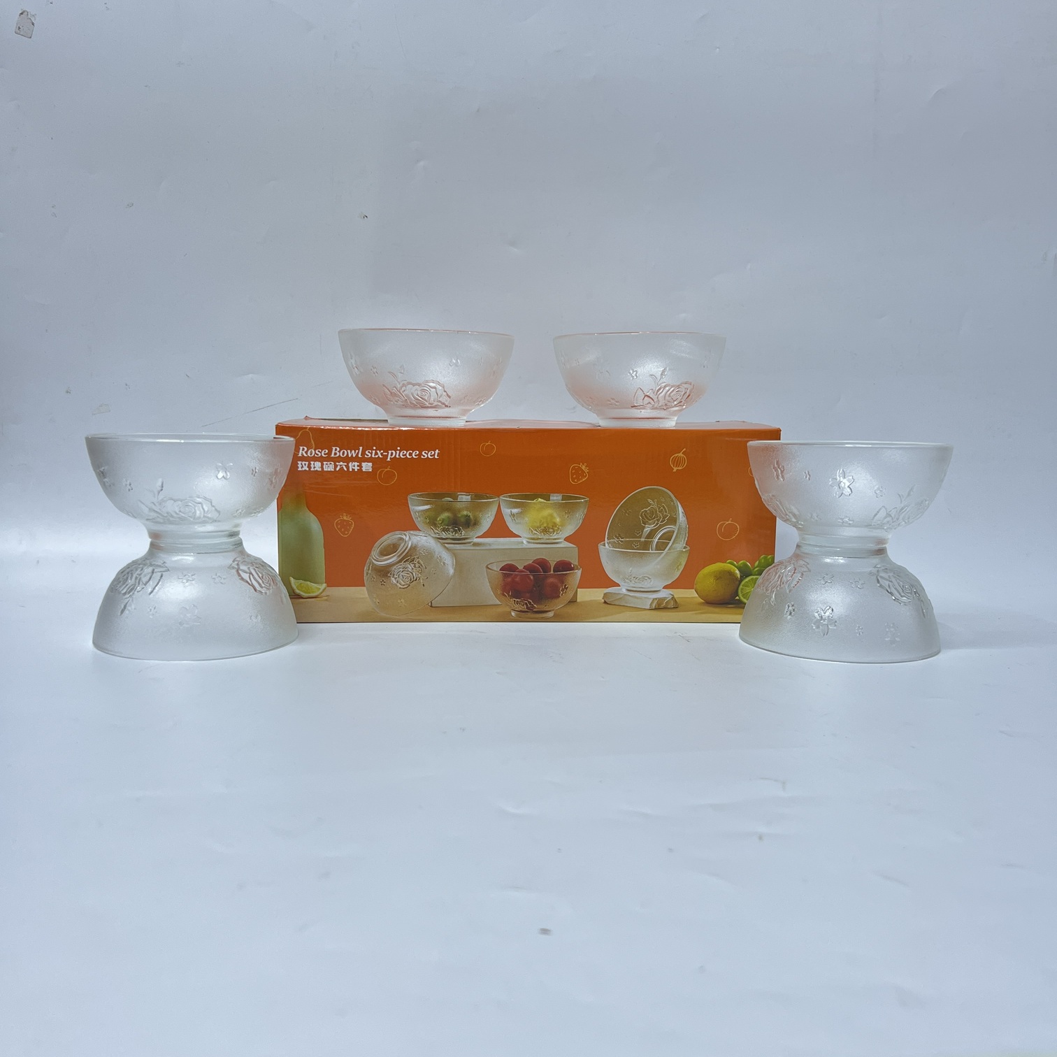 Rose Bowl 6-Piece Set (H3218-6) – Frosted Floral Glass Dessert Bowls
