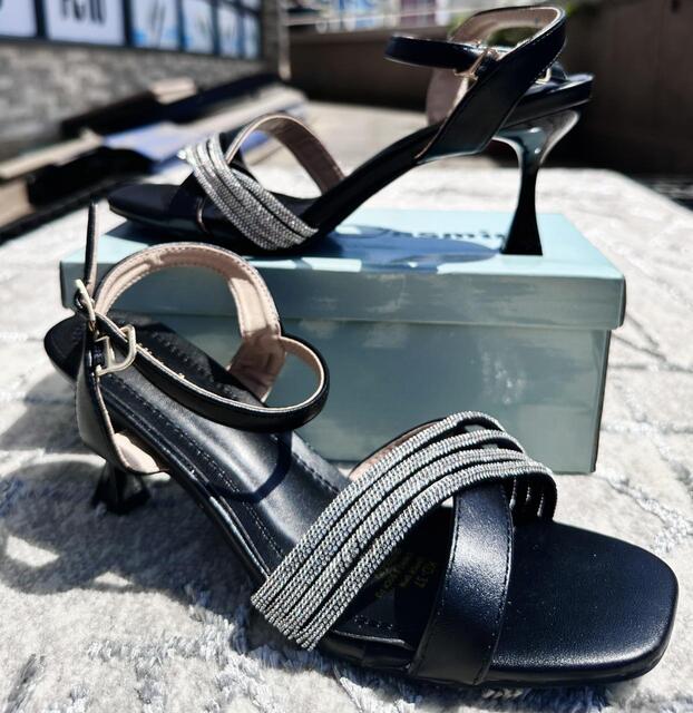 Mare Jasmin Rhinestone Strap Kitten Heel Sandals