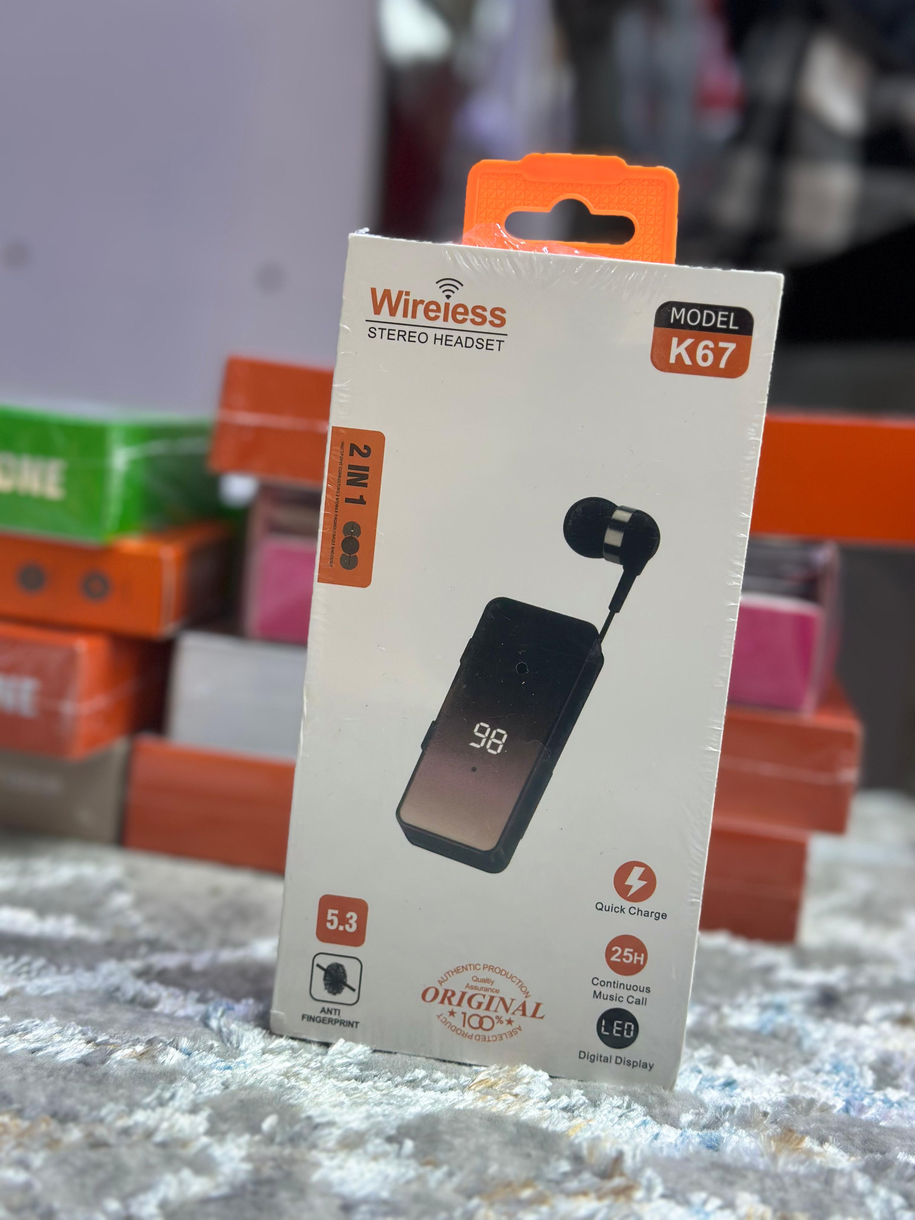 K67 Wireless Stereo Headset – Bluetooth 2-in-1 Earbud with Charging Case