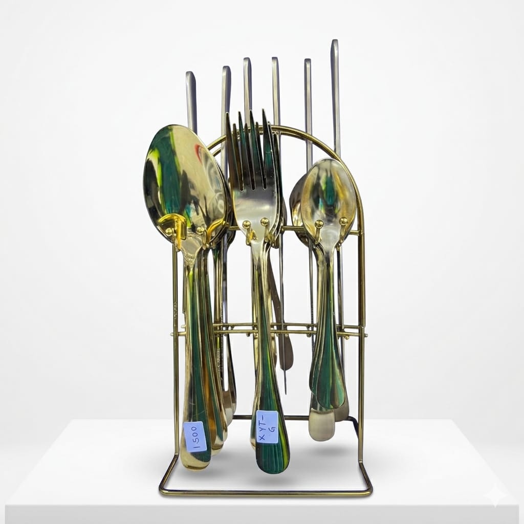 XYT-G Luxury Gold Cutlery Set – 24 Pieces with Storage Stand