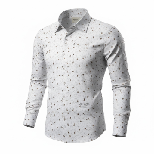 Men’s Slim Fit Printed Shirt – White Pattern (7025-01)