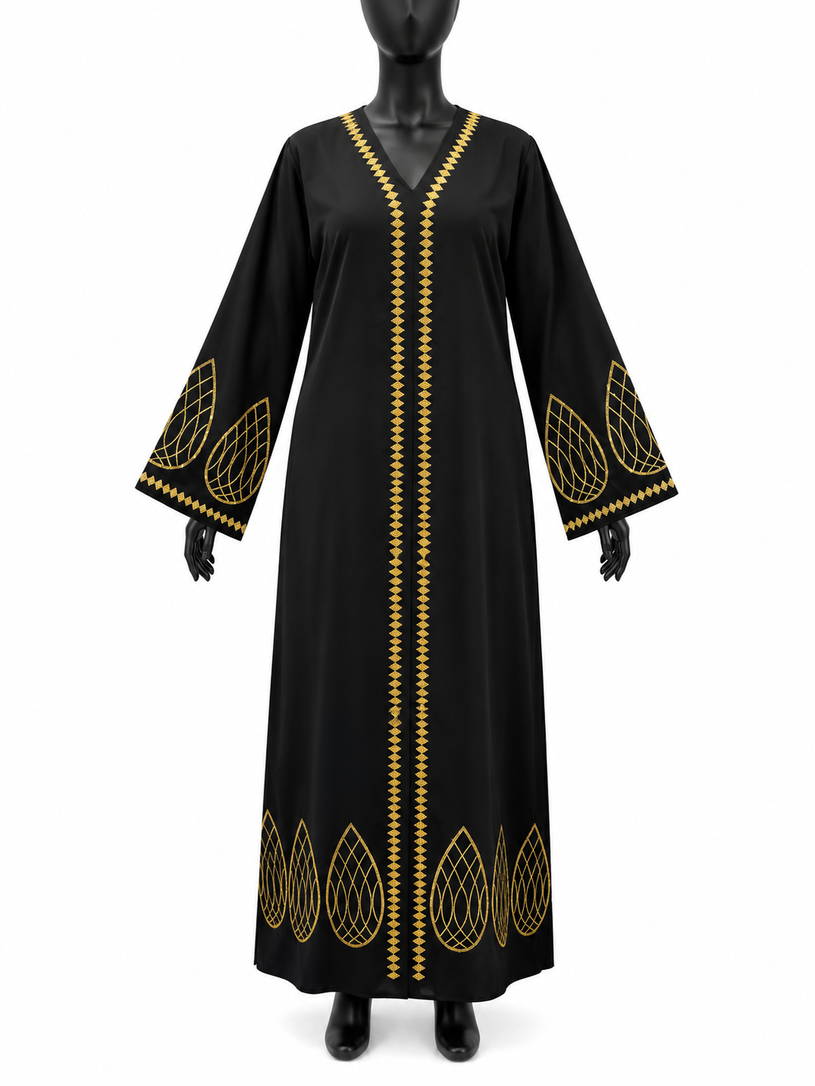 Golden Leaf Embroidered Abaya