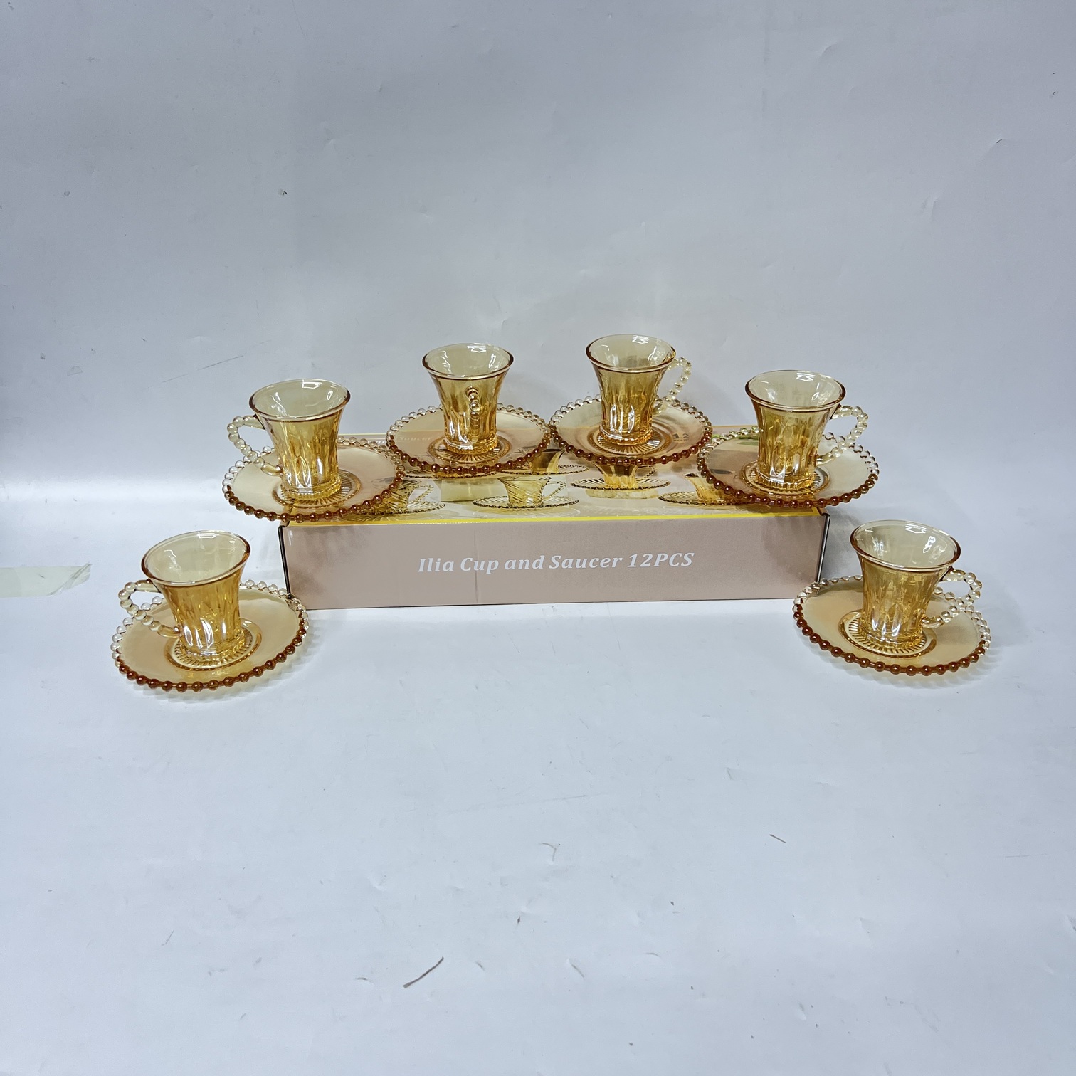 Ilia 12-Piece Cup and Saucer Set (Q6918-6H) – Elegant Amber Glassware