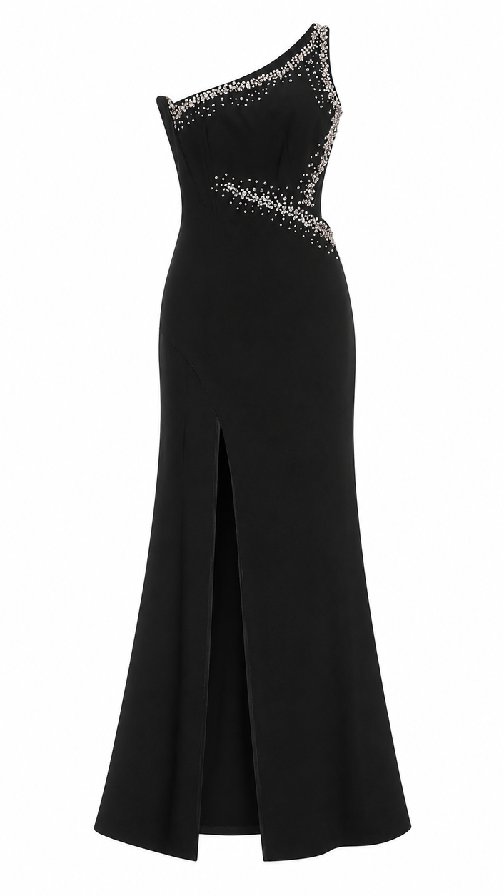 One Shoulder Embellished Slit Dress 648