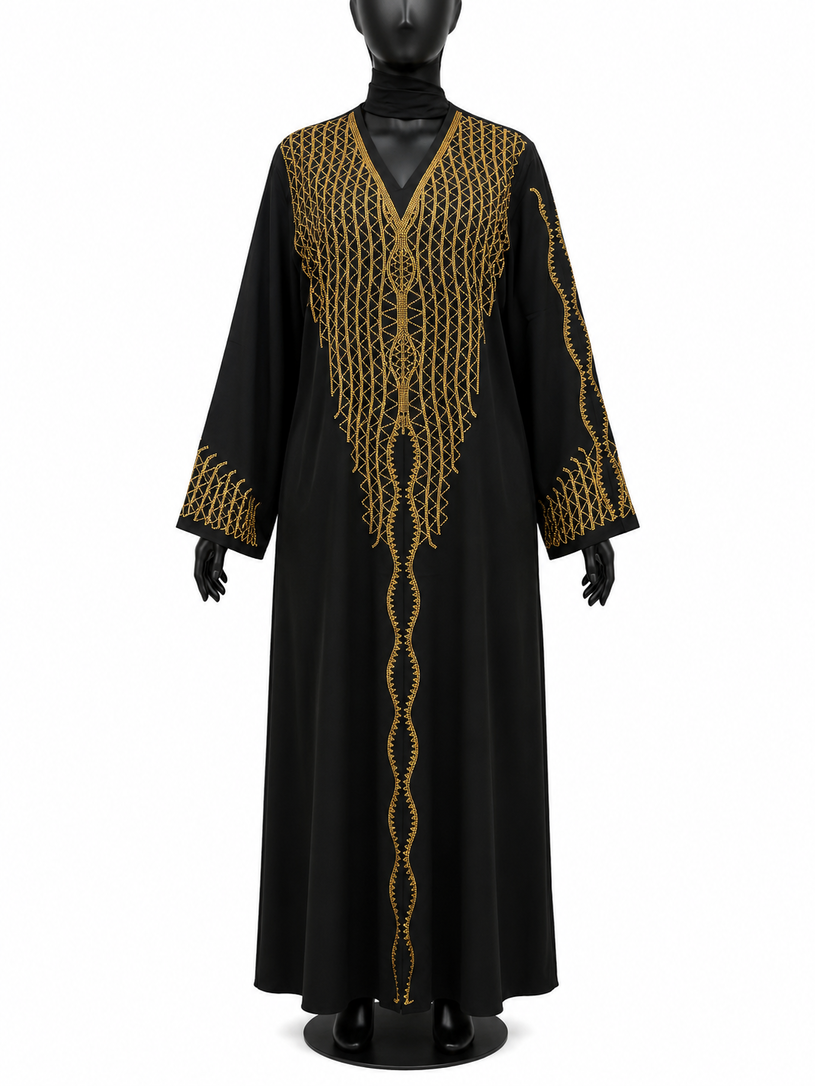 Premium Gold Embroidered Abaya