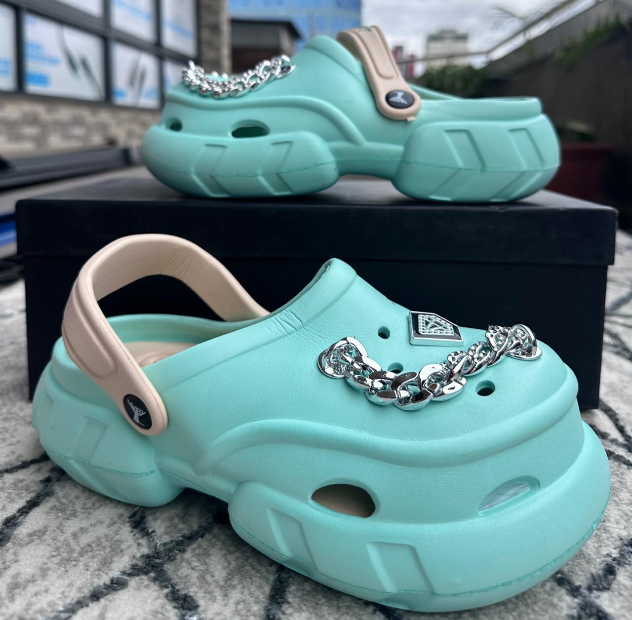 Mint Green Chain Detail Platform Ladies Crocs