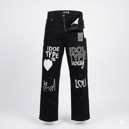 5070 Graphic Print Distressed Straight Leg Denim Jeans