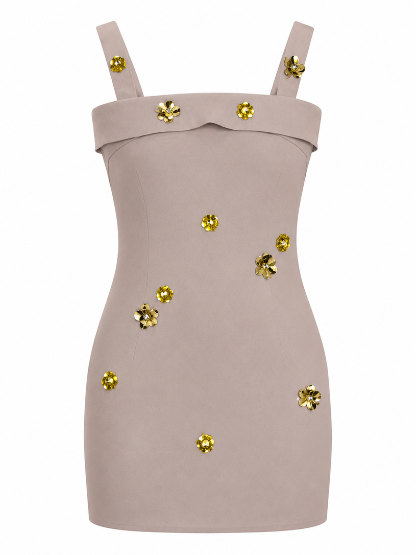 Floral Applique Foldover Mini Dress 598
