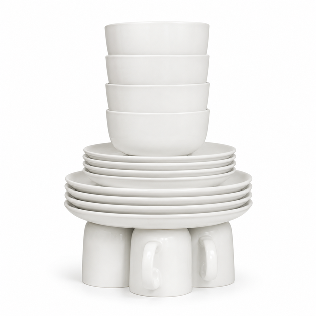 Minimalist White Ceramic Dinner 16PCS Set-(1394)