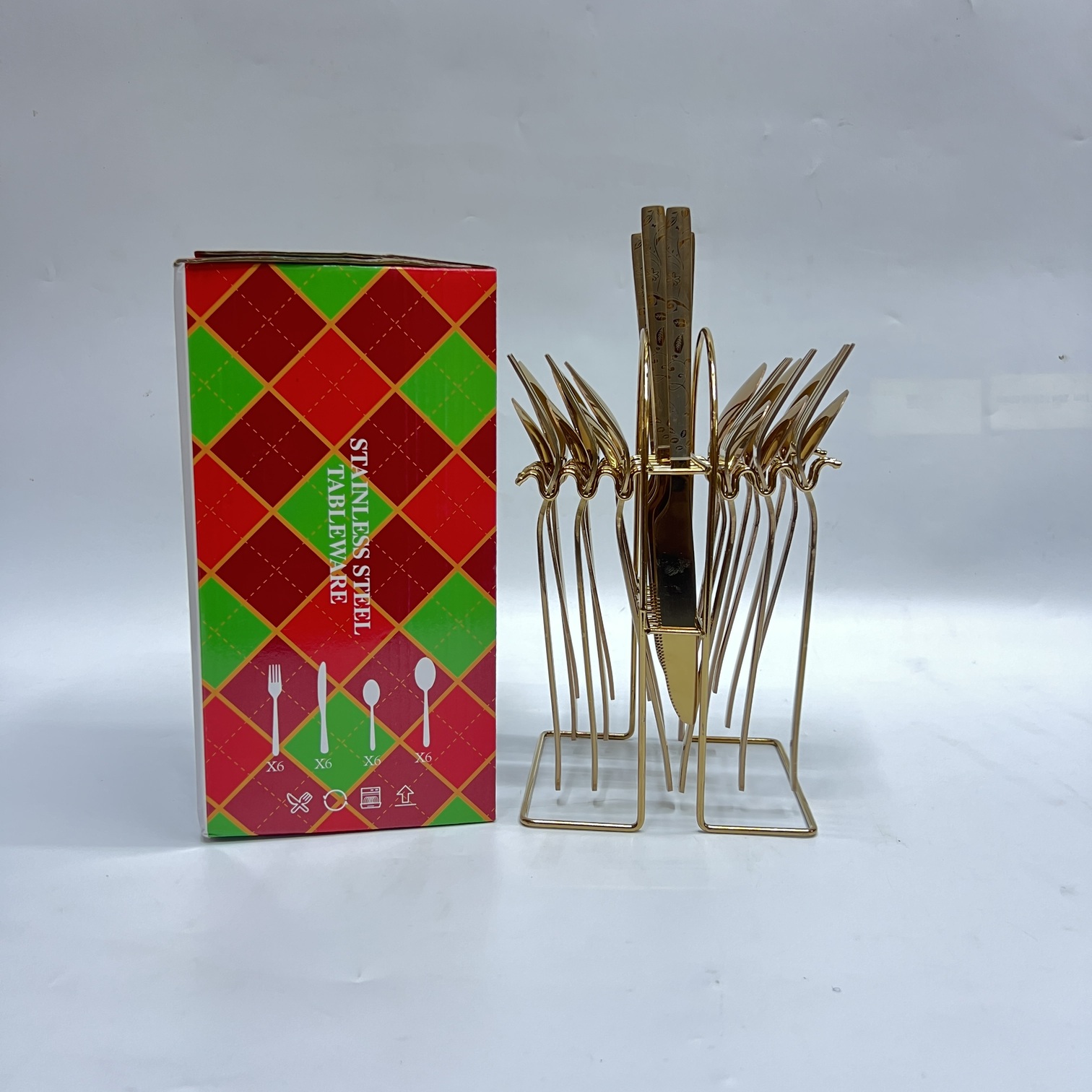 Red Berry Gold Plated Stainless Steel Cutlery Set