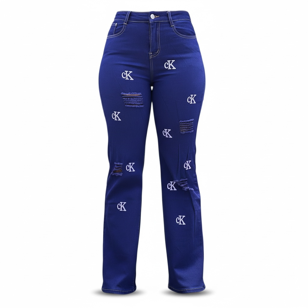 Logo Print Distressed Mummy Jeans 6004