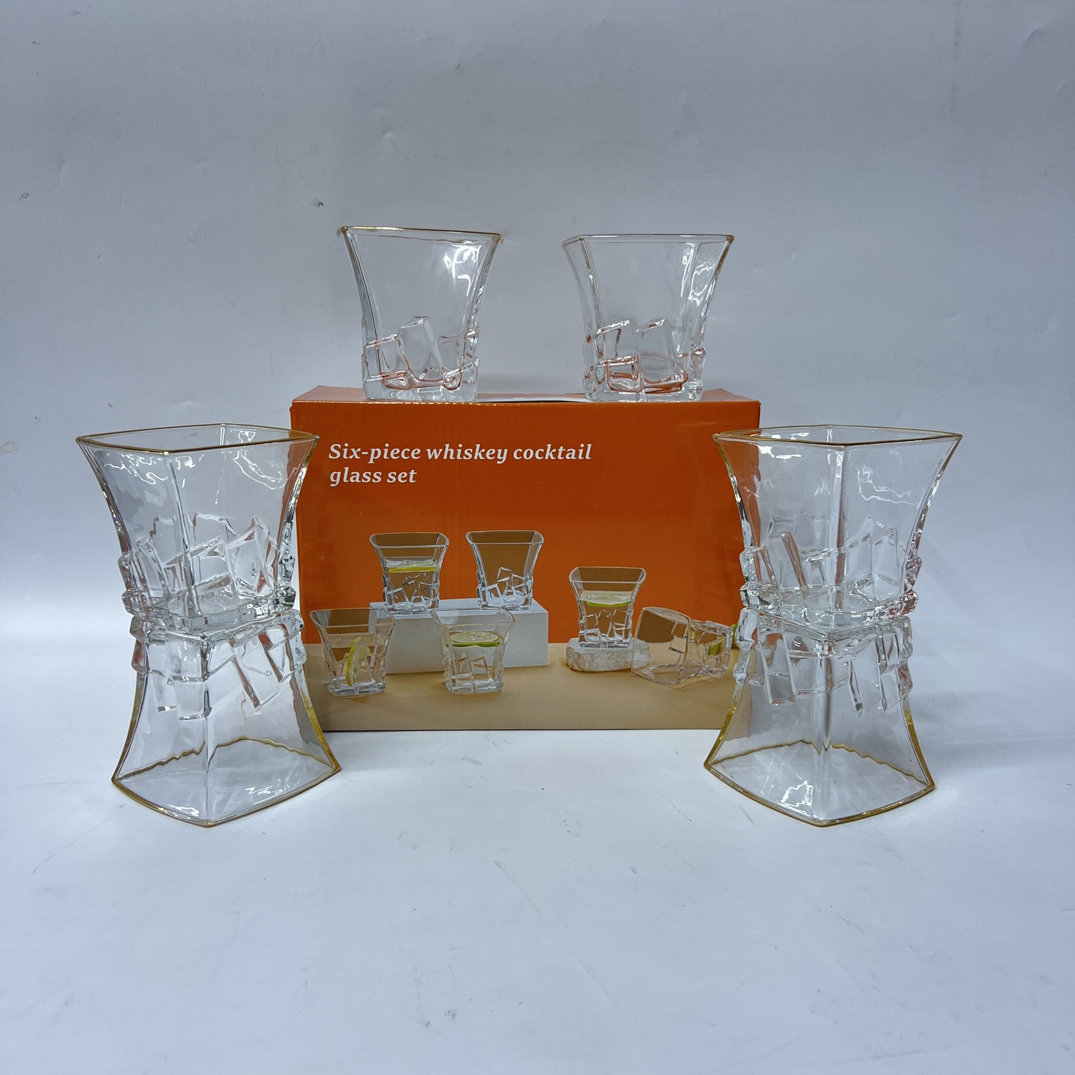 6 Piece Gold Rim Whiskey Glass Set-H6639-6J