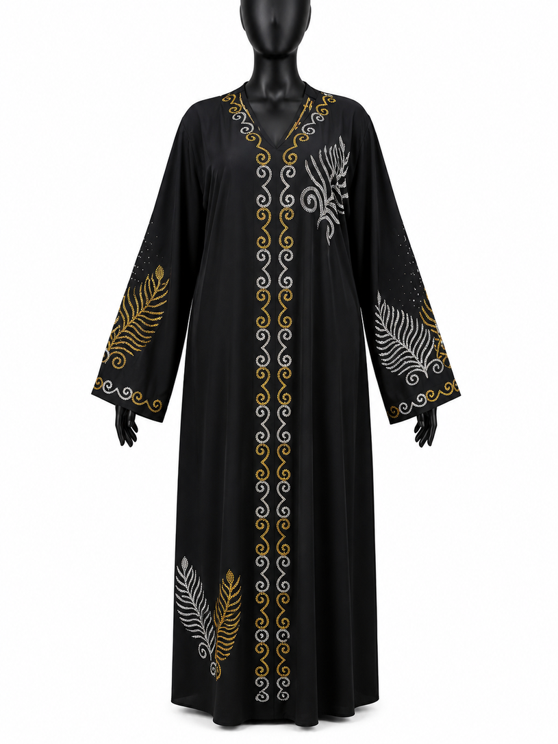 Elegant Leaf Embroidered Abaya