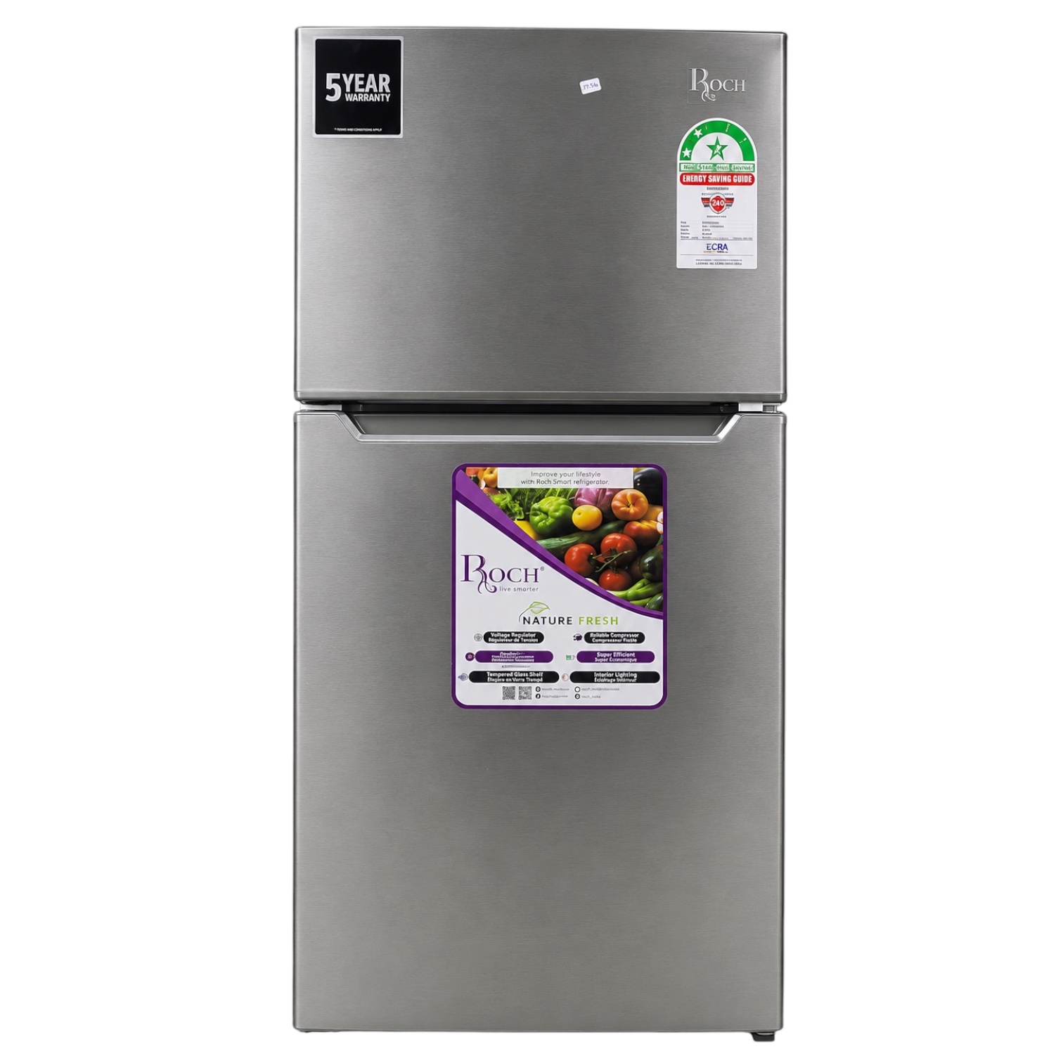 Roch 240L Double Door Refrigerator (RFR-325DTN-I)