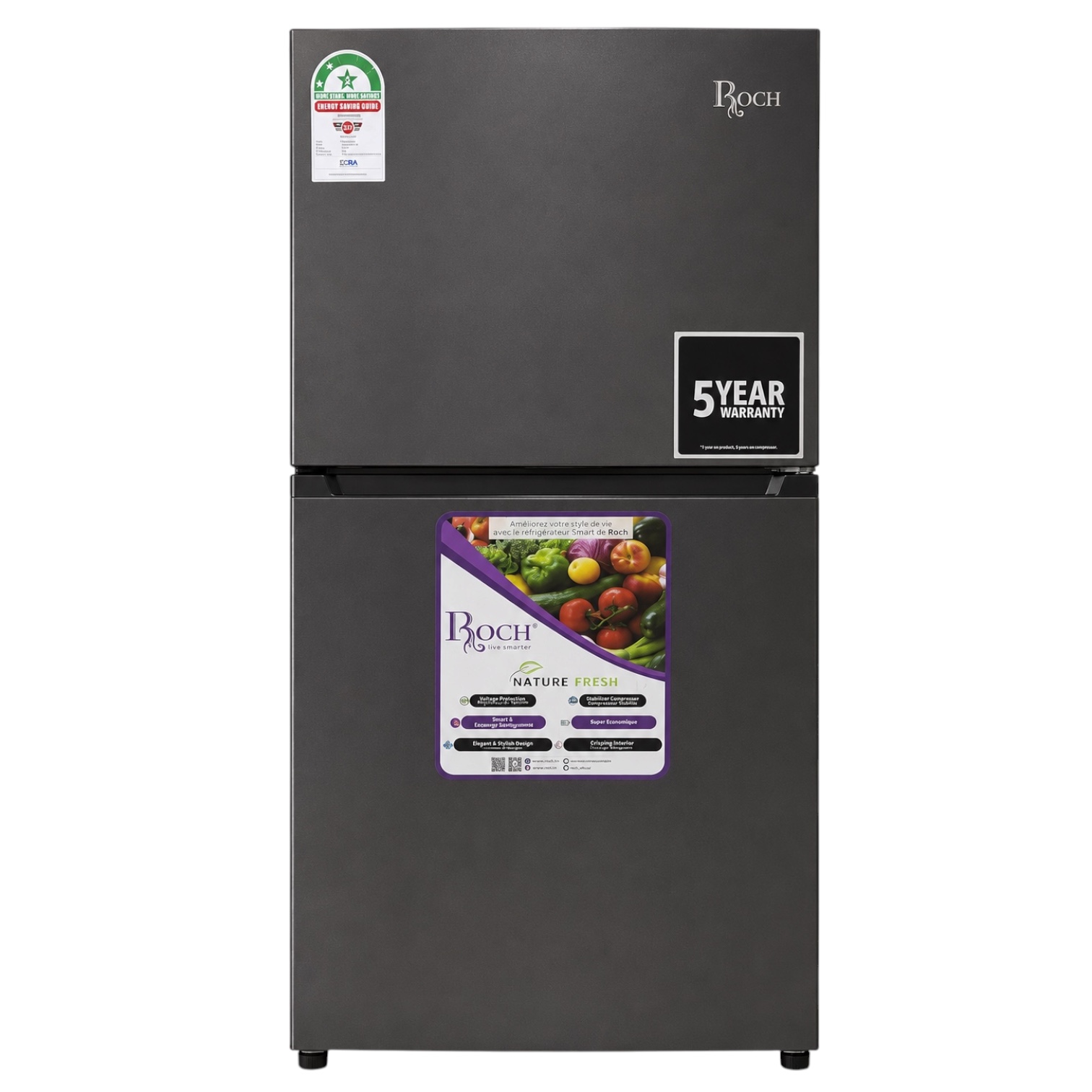 Roch 180L Double Door Refrigerator (RFR-250DT-B)