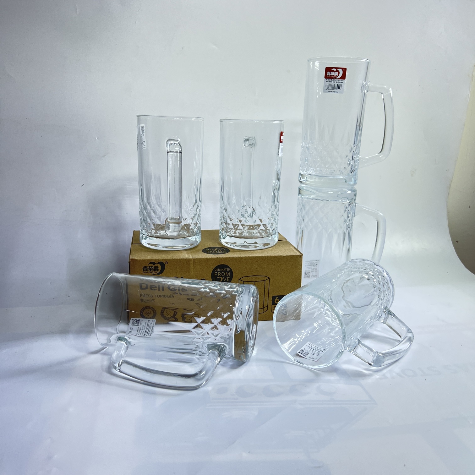 Patterned Glass Beer Mug Set 6PCS-ZB03-400
