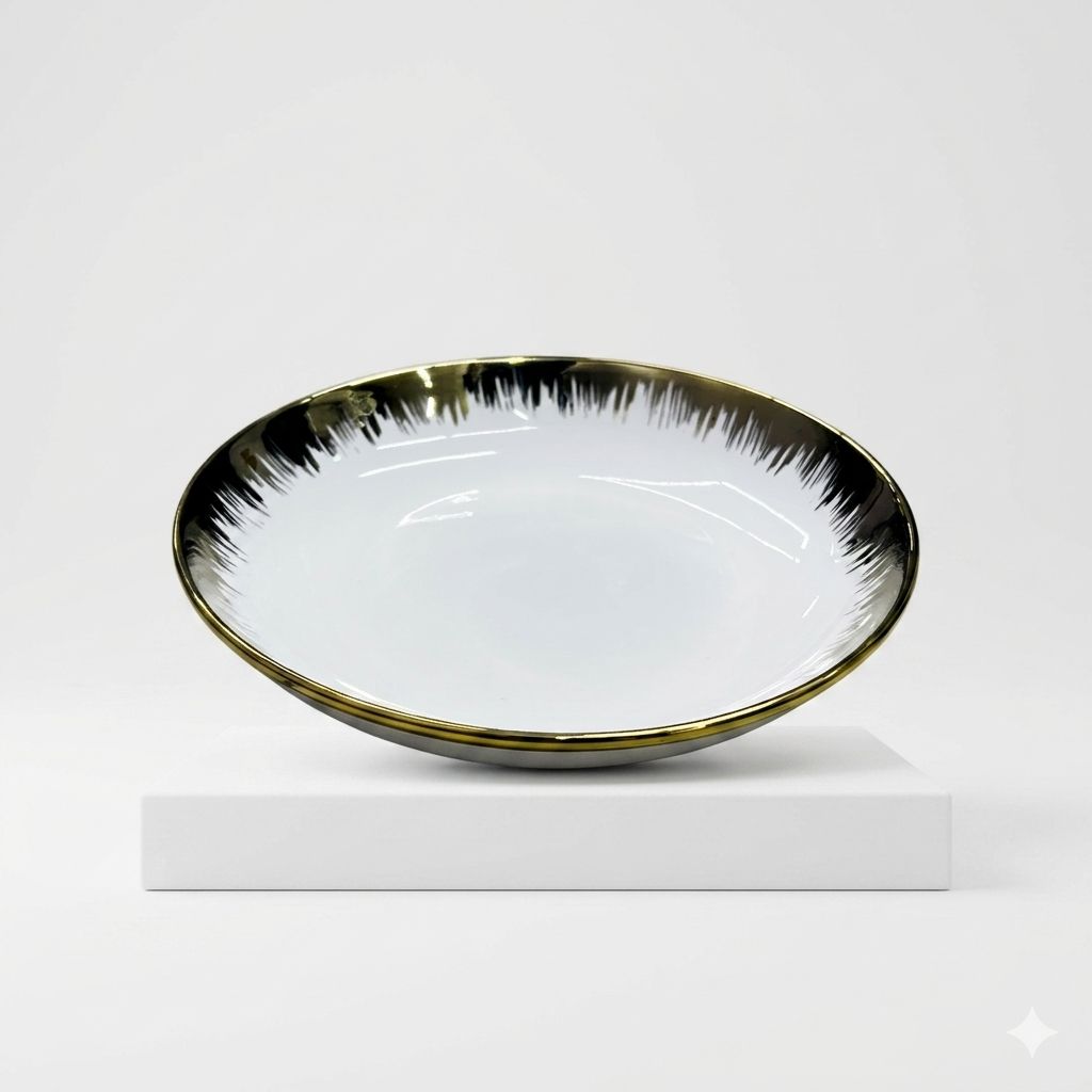 Gold Rimmed Deep Plate Set – 6 Pieces (11 Inch)