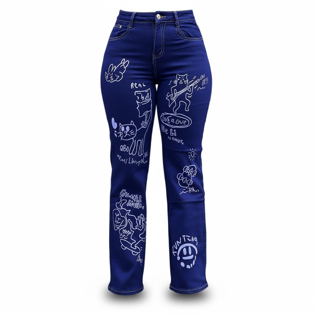 Blue Graffiti Print Mummy Jeans 5065