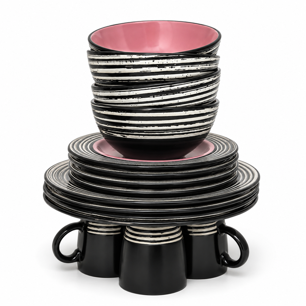 Premium Black & Pink Ceramic Dinner 16PCS Set-(1317)