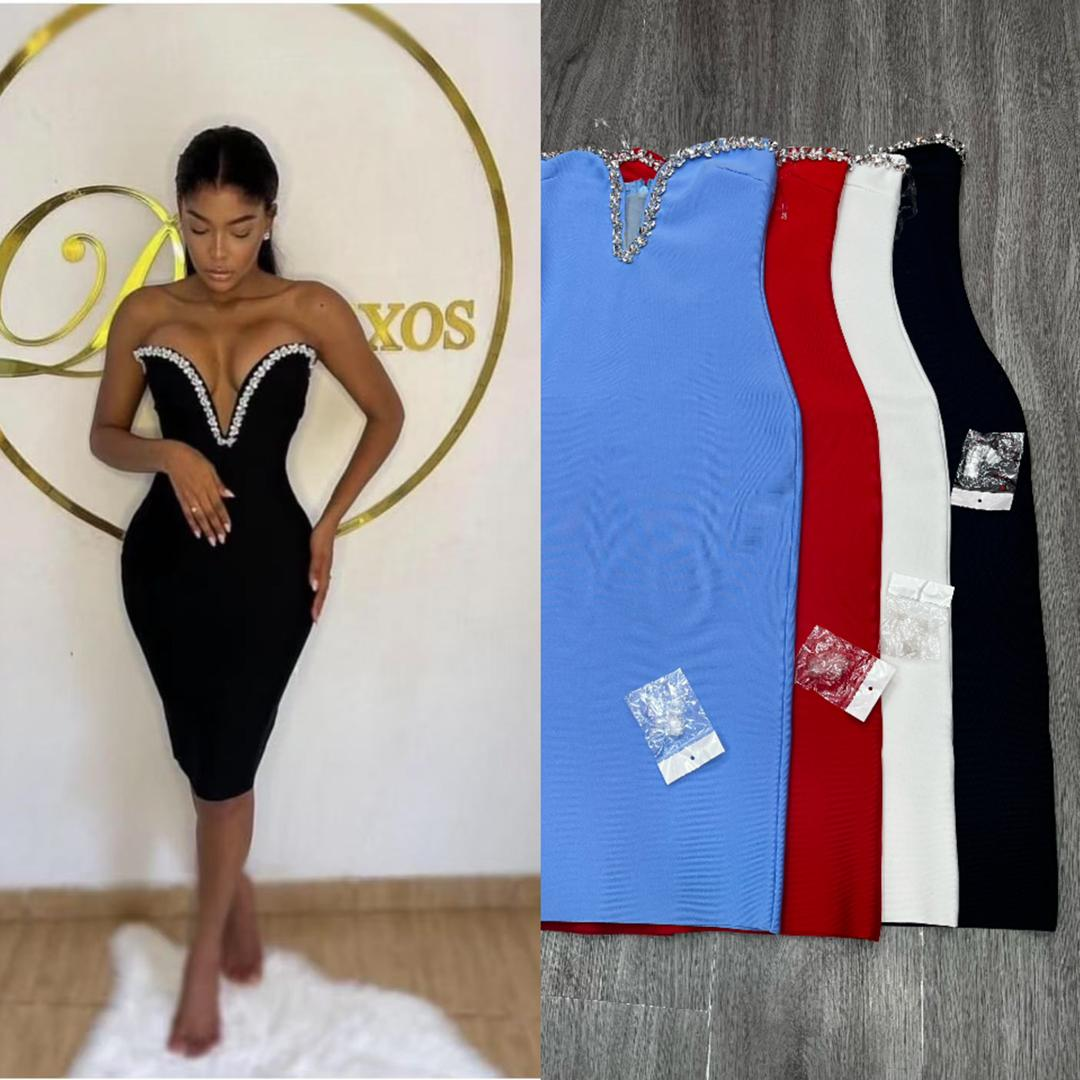 612 “Ice Queen” Crystal Trim Bodycon Dress