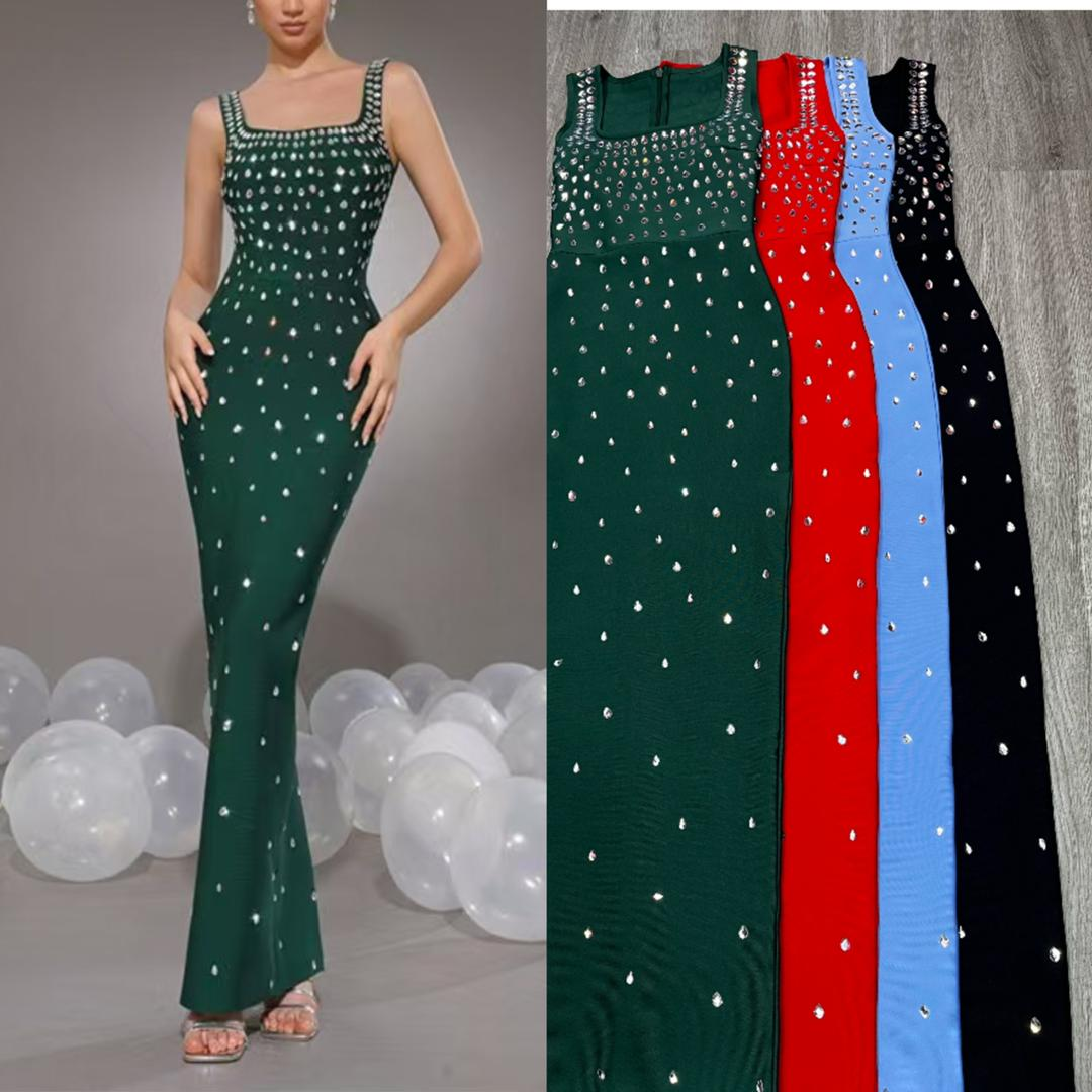 559 "Dripping Jewels" Crystal Studded Maxi Gown