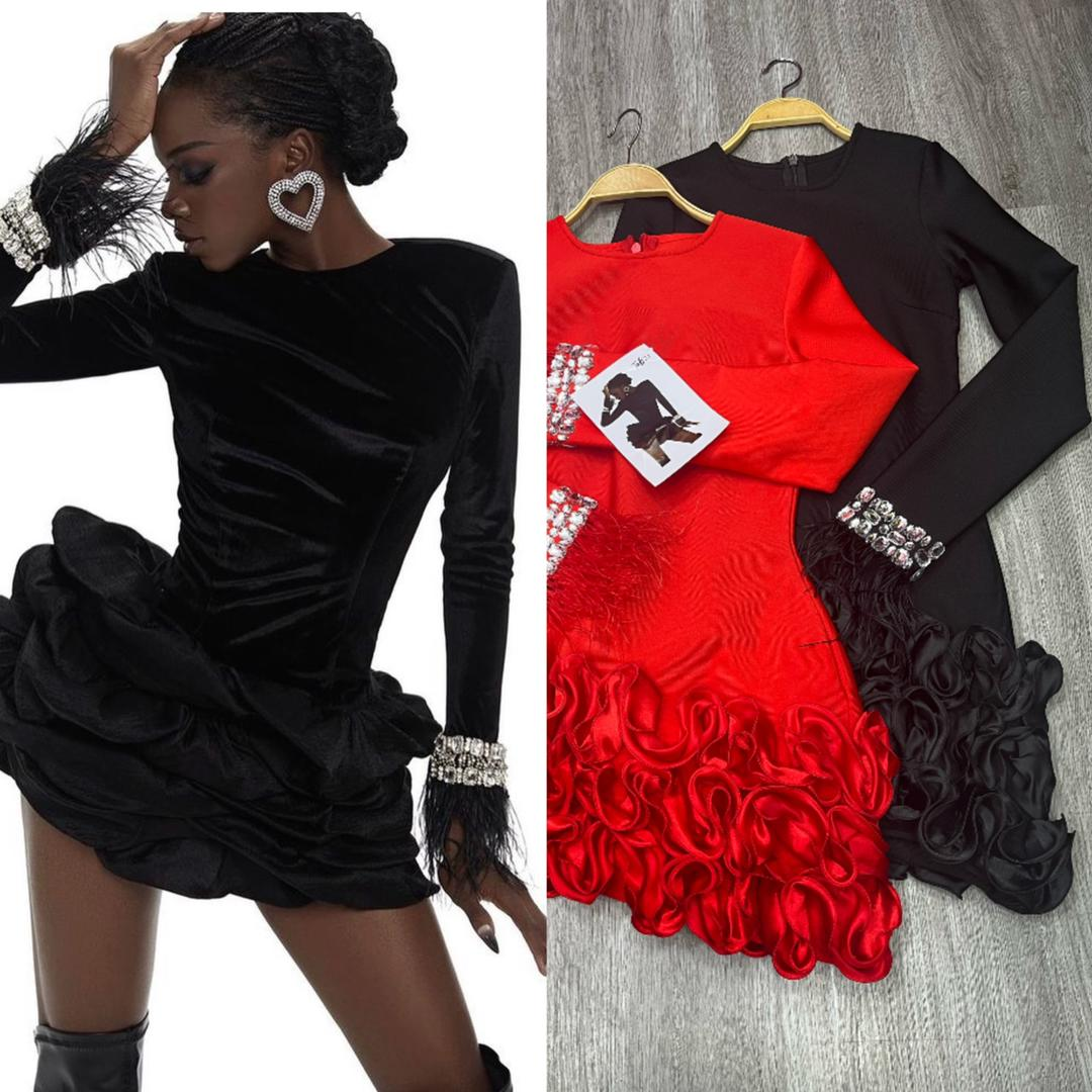 621 Flamenco Ruffle & Feather Mini Dress