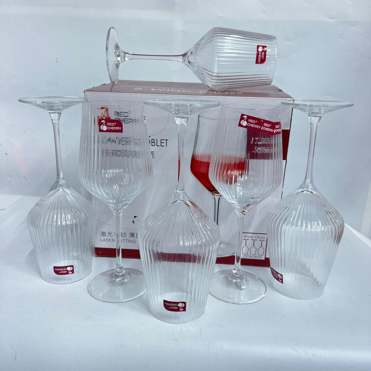 Red Cherry Ribbed Crystal Wine Glass – 6 Piece Set (JG302ST)